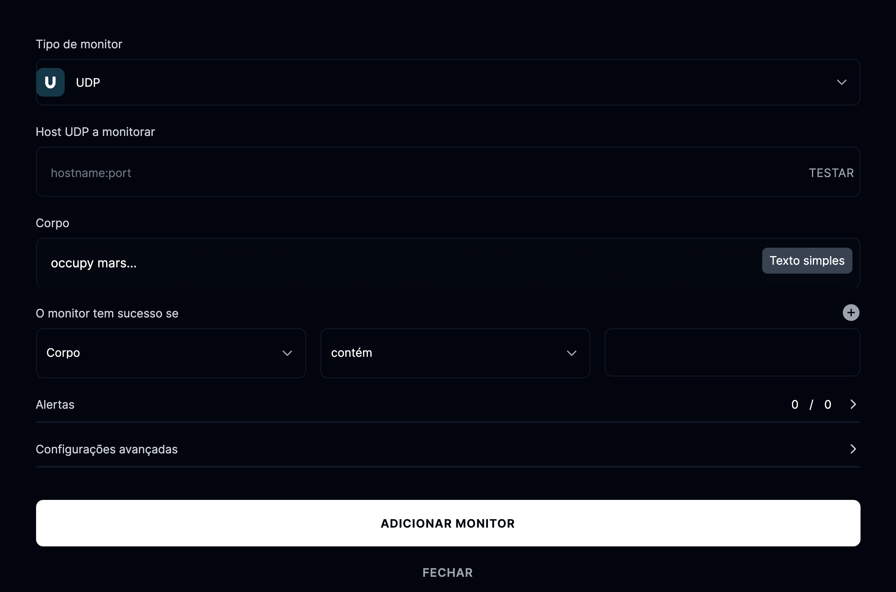 Adicionar monitor UDP