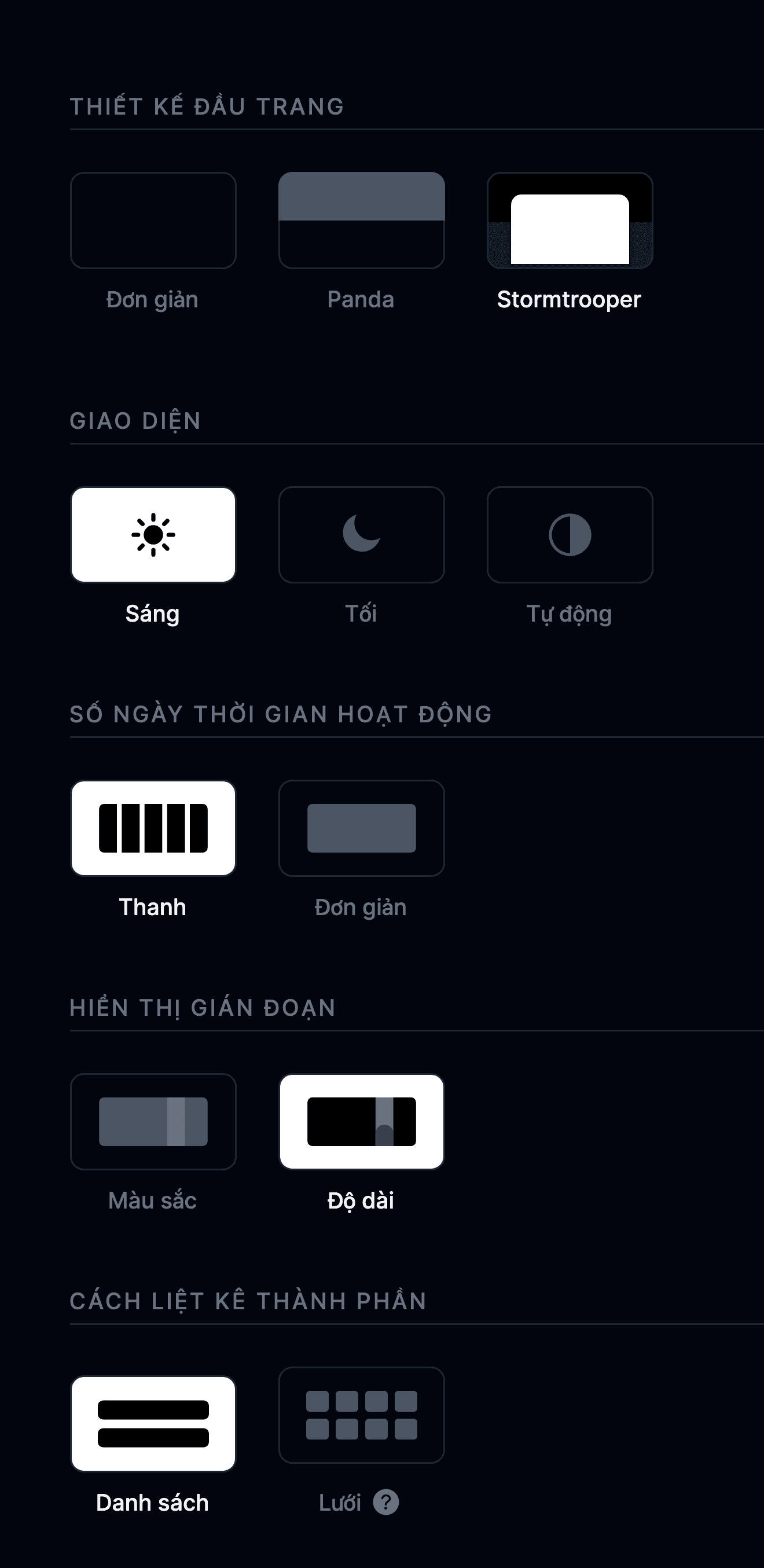 Cài đặt giao diện
