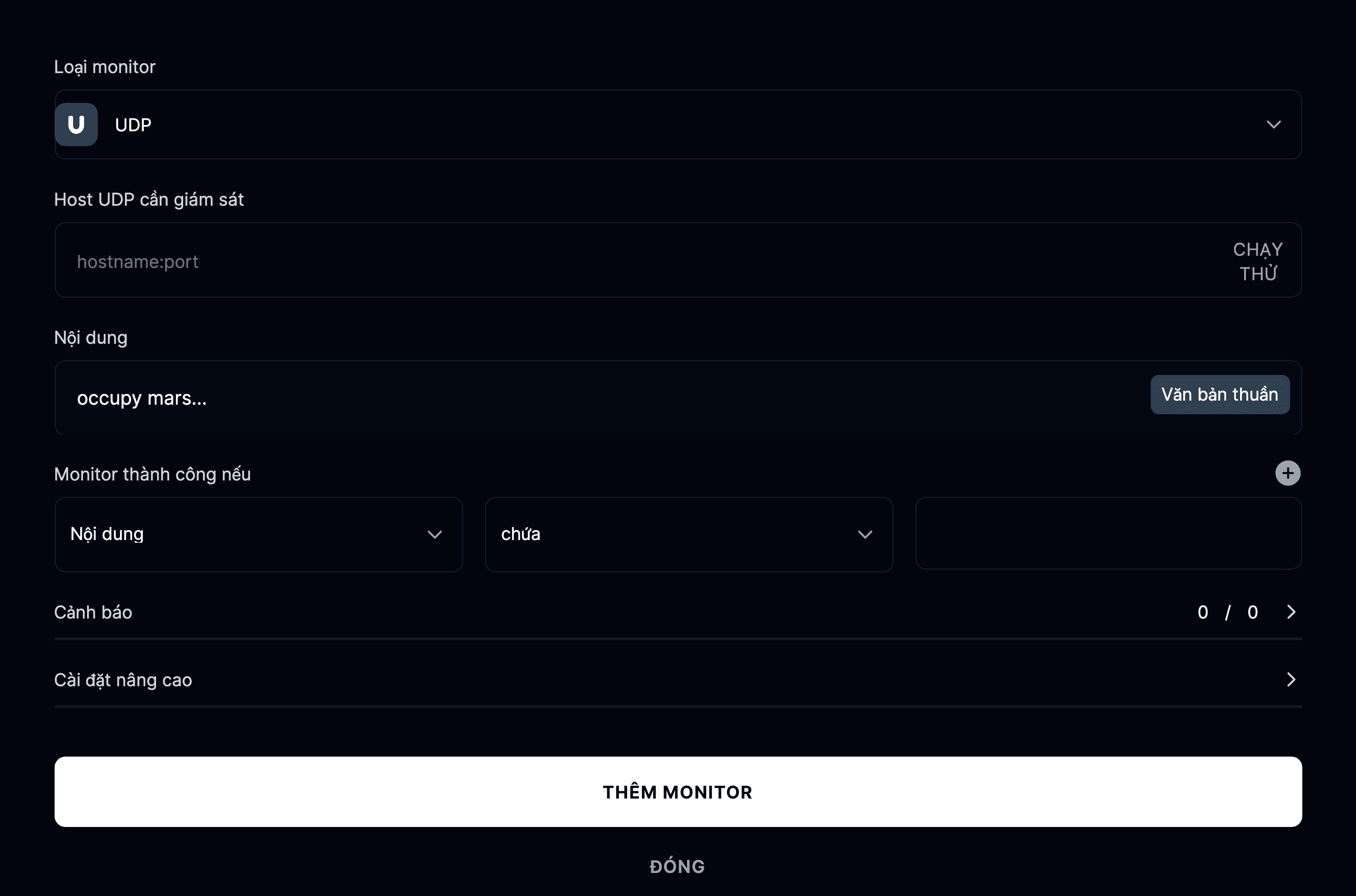 Thêm monitor UDP